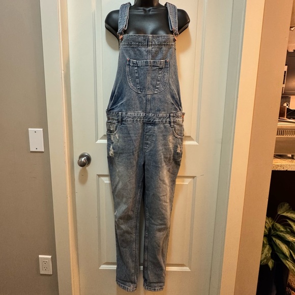 ZARA TRF Distressed Denim Overalls Boyfriend Fit Baggy 90s Y2K Vintage Wash M - Picture 8 of 15